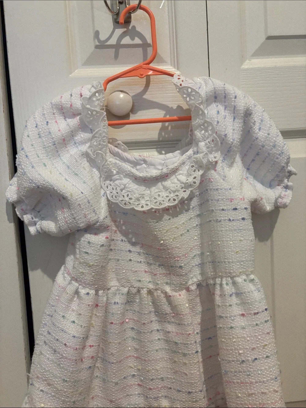 Janie and Jack White Eyelet Collar Tiered Dress with Pastel Speckles